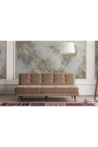 Perla Sofa   RETRO KOLSUZ YATAKLI KANEPE VİZON - Resim 5