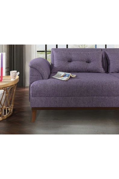 Perla Sofa Madrid Üçlü Yataklı Kanepe Keten Mürdüm - 2