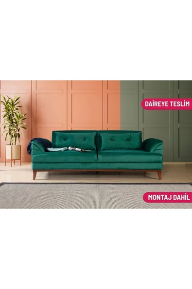 Perla Sofa   Madrid Üçlü Yataklı Kanepe Babyface Yeşil