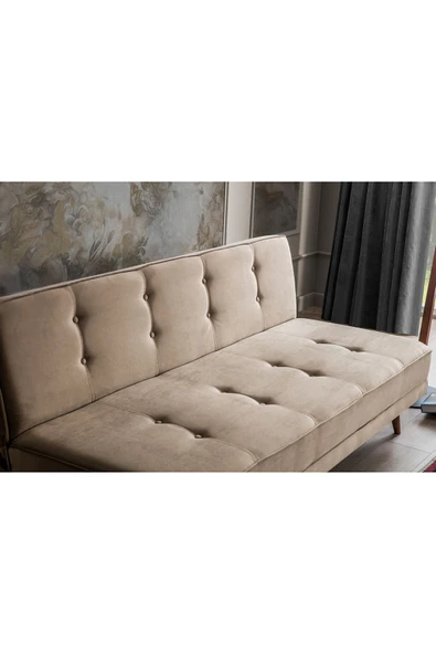 Perla Sofa   RETRO KOLSUZ YATAKLI KANEPE VİZON - Resim 6