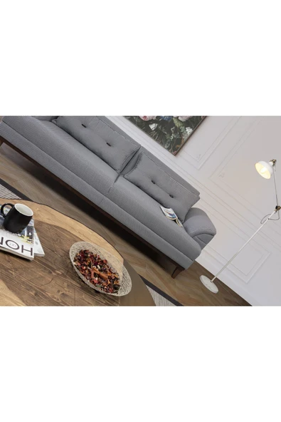 Perla Sofa   Madrid Üçlü Yataklı Kanepe Keten Siyah Kazayağı - 2