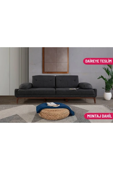Perla Sofa   NELSON ÜÇLÜ KOLTUK KETEN ANTRASİT ürün görseli