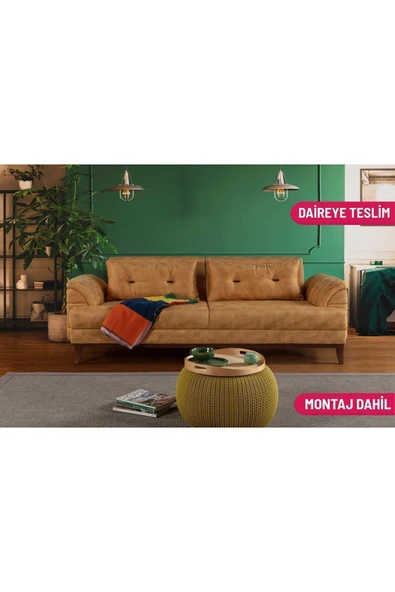 Perla Sofa   Madrid Üçlü Yataklı Kanepe Bora Hardal