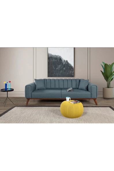 Perla Sofa   VELAR YATAKLI KANEPE KETEN MAVİ KAZAYAĞI - Resim 2