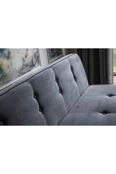 Perla Sofa   RETRO KOLSUZ YATAKLI KANEPE ANTRASİT - Resim 4