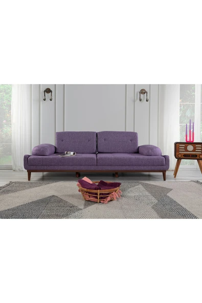 Perla Sofa   NELSON ÜÇLÜ KOLTUK KETEN MOR - Resim 2