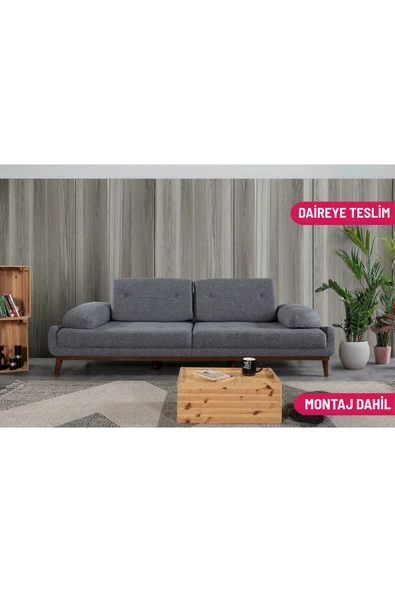 Perla Sofa   NELSON ÜÇLÜ KOLTUK KETEN AÇIK GRİ ürün görseli