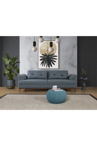 Perla Sofa   Madrid Koltuk Takımı Keten Mavi Kazayağı - 3