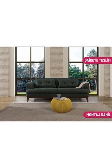 Perla Sofa   Madrid Üçlü Yataklı Kanepe Keten Yeşil ürün görseli