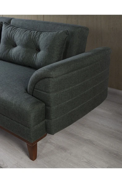 Perla Sofa   Madrid Üçlü Yataklı Kanepe Keten Yeşil - Resim 2