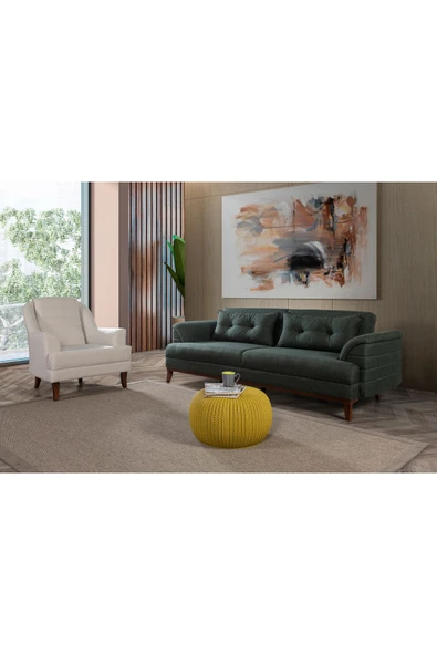 Perla Sofa   Madrid Koltuk Takımı Keten Yeşil - 2