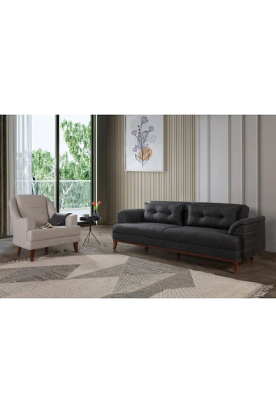 Perla Sofa   Madrid Koltuk Takımı Keten Antrasit Krem - 2