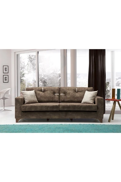 Perla Sofa Konfor Üçlü Kanepe Kahve