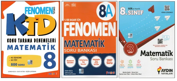 FENOMEN 8. SINIF KTD+8A+AYDIN 3 ADIM MATEMATİK (3 KİTAP) ürün görseli 1