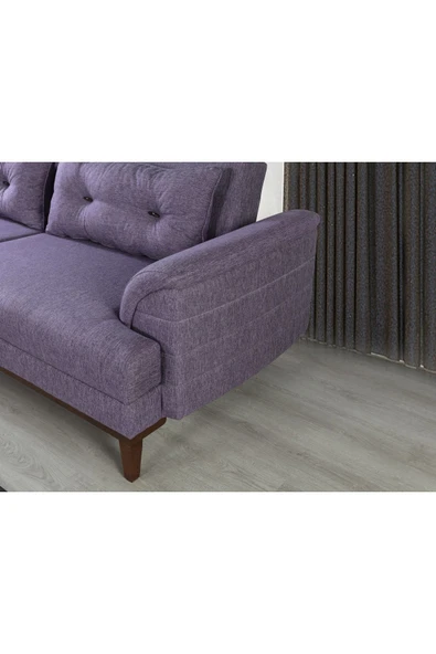 Perla Sofa   Madrid Üçlü Yataklı Kanepe Keten Mürdüm - 3