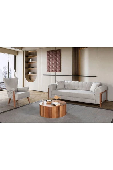Perla Sofa KİTKAT AHŞAP YATAKLI SANDIKLI KOLTUK TAKIMI KREM