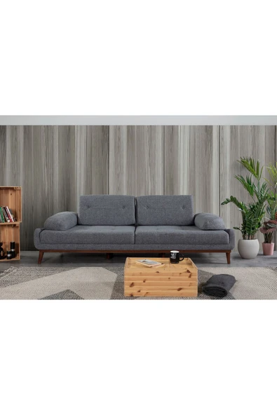 Perla Sofa   NELSON ÜÇLÜ KOLTUK KETEN AÇIK GRİ - Resim 2