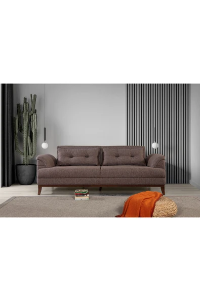 Perla Sofa   Madrid Üçlü Yataklı Kanepe Keten Kahve - 2