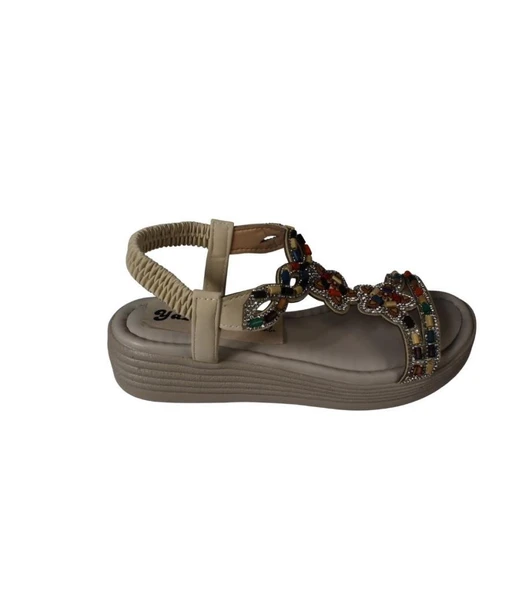 YAZKIŞ Kadın Siyah Ten Üzeri Taşlı Bileği Lastikli 4cm  Rahat Taban Sandalet - 6