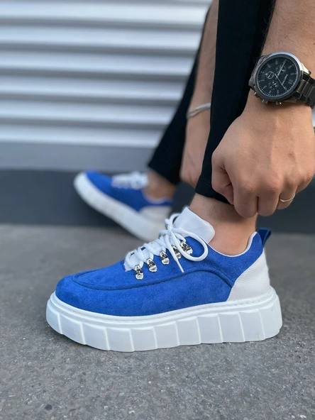 JET-010 Cloud Bağcıklı Süet Erkek Günlük Sneaker Ayakkabı SBT - Mavi/Beyaz - 3
