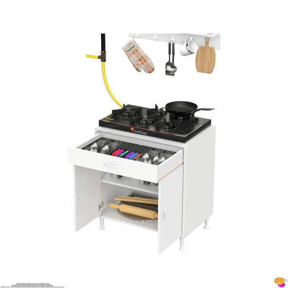 Modilayn QPLAS (XL) Set Ocak Altı Dolap 70x88x48 cm Çekmeceli, Kapaklı 2 Göz Raf Bölmeli - 7