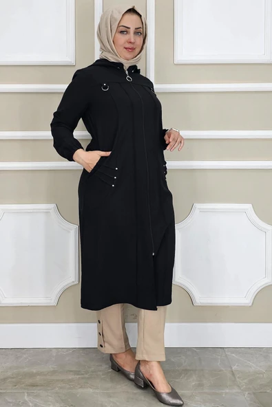 KADIN KAPÜŞONLU NERVÜR DİKİM DETAYLI TESETTÜR KAP - Resim 5