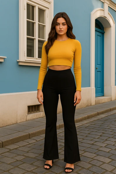 Kadın Yüksek Bel Ispanyol Paça Dalgıç Tayt ürün görseli