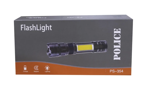 Polıce PS-354  Zoom  Kırmızı İkaz Işıklı ve Magnet Özellikli  Şarjlı El Feneri - 1