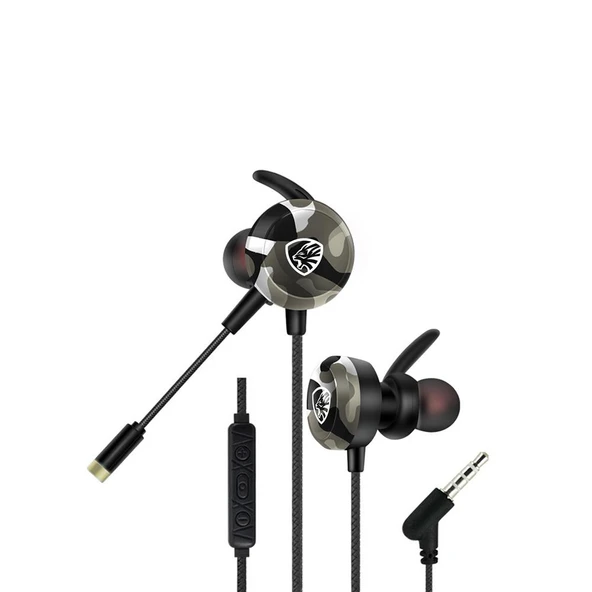 Hytech HY-GK4 3,5 Oyuncu Esnek Mikrofonlu Kamuflaj Kulakiçi Kulaklık ürün görseli 1