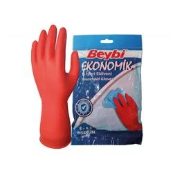 Beybi 7-7.5 Ekonomik 25li Paket Lateks Kırmızı Eldiven Pamuk Kaplı İç Yüzey Terlemeyi Azaltır - 2