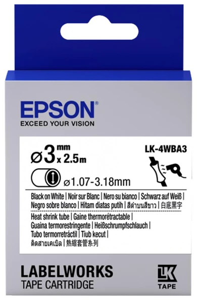 Epson LK-4WBA3 Beyaz Üzeri Siyah Makaron (1,07-3,18 mm çap) 2,5Metre ürün görseli