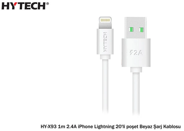 Hytech HY-X93 1m 2.A iPhone Lightning Beyaz Şarj Kablosu ürün görseli 1