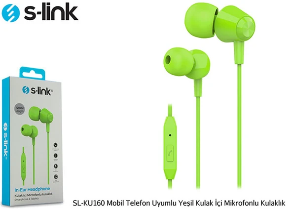 S-link SL-KU160 Mobil Telefon Uyumlu Yesili Kulak İçi Mikrofonlu Kulaklık ürün görseli 1