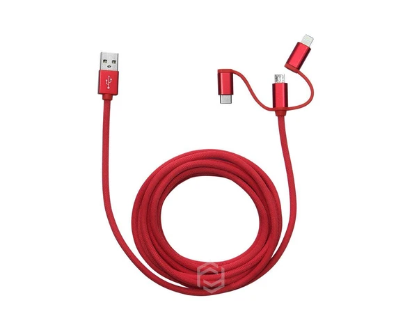 Frisby FA-7558UC 3mt Örgülü USB Data - Şarj Kablo 3in1 (iOS-Android-Type-C) Kırmızı ürün görseli