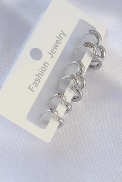 CEYLAN ADAM Pirinç Gümüş Renk Kalp Model Küpe Seti - Resim 2