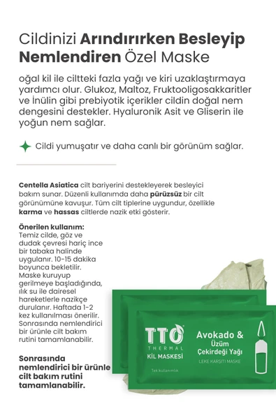 TTO THERMAL Avokado ve Üzüm Çekirdeği Yağ İçern Kil Maskesi - Resim 4