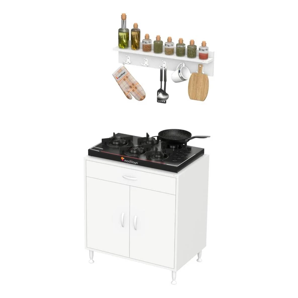 Modilayn DOQU (XL) Set Ocak Altı Dolap 70x88x48 cm, Çekmeceli, Kapaklı, Tüp Bölmeli Ve Baharat Raflı - 8