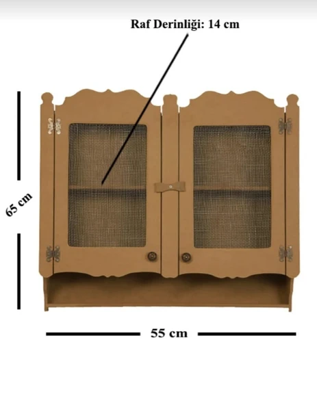 Ahşap Mdf Boyanabilir Çift Kapaklı Telli Duvar Mutfak Rafı - Terek