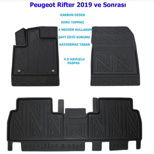 Peugeot Rifter 2019 ve Sonrası 4D Premium Havuzlu Paspas