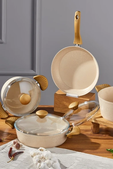 Taç Maxx Cook Krem 7 Parça Granit Tencere Seti - 5