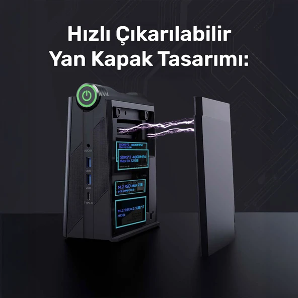 RaXius Momentum DS-R5.66H018 Ryzen5 6600H 64GB 1TBSSD+1TBSSD FreeDOS Mini PC - Resim 4