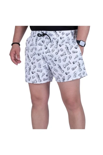 Exuma 1315080 Erkek Beyaz Satranç Desenli Deniz Şortu ürün görseli 1