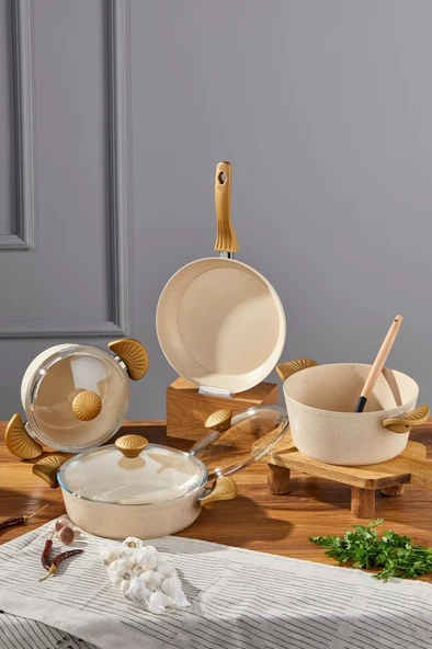 Taç Maxx Cook Krem 7 Parça Granit Tencere Seti - 3