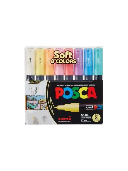 UNI POSTER MARKORU POSCA PC-1M/8C SC SOFT RENK 8LI ürün görseli