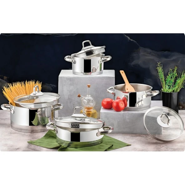 Sabina Süzgeçli Çelik Tencere Seti 8 Parça