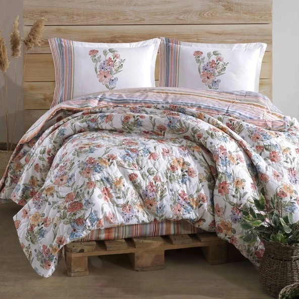 Clasy Ranforce %100 Pamuk Çift Kişilik Dört Mevsim Set Zemi Pudra - 1