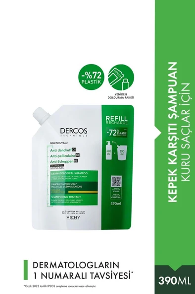 Vichy Dercos Kepek Şampuanı Kuru Saçlar 390 ML- REFİLL- 12M