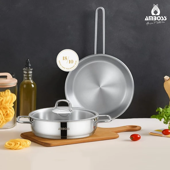 3 Parça Nova Premium Paslanmaz Çelik Basık Tencere Tava Seti ürün görseli