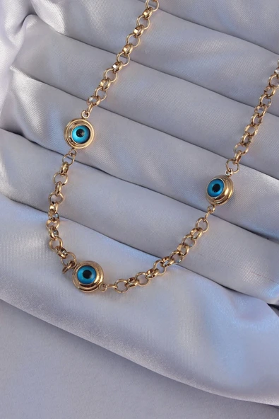 CEYLAN ADAM 316L Çelik Gold Renk Nazar Boncuk Model Kolye - 1