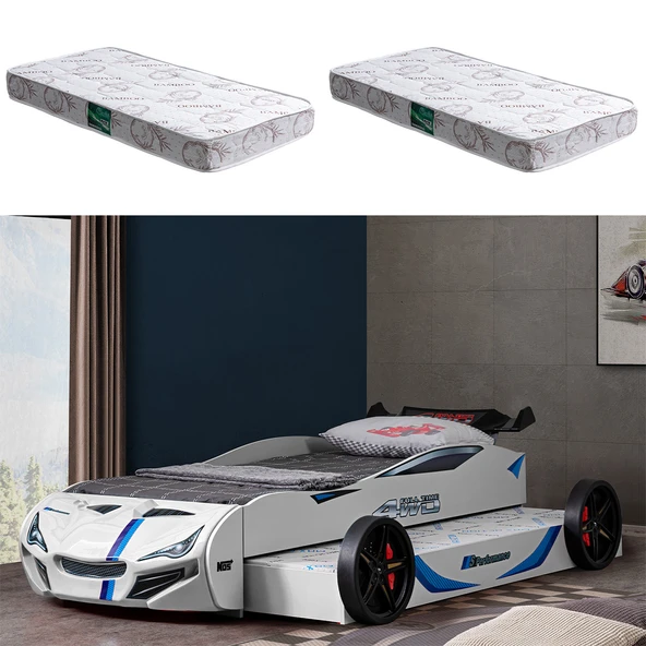 Arabalı Yatak, Merso Yavrulu Rüzgarlıklı Araba Yatak - Beyaz 2 Adet Comfort Yatak ürün görseli